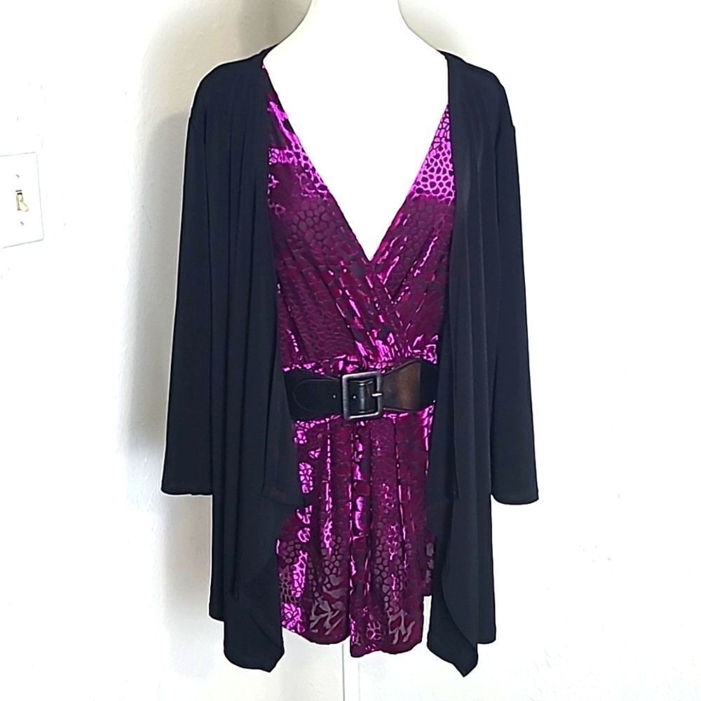 Style & Co. Purple & Black One-piece Blouse/Jacket with Belt, Size XL